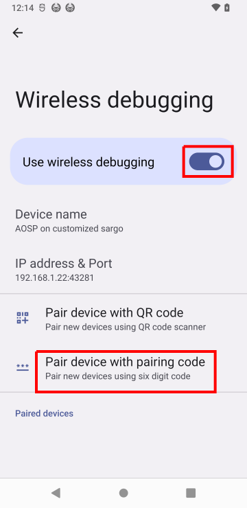 wireless debugging pair code